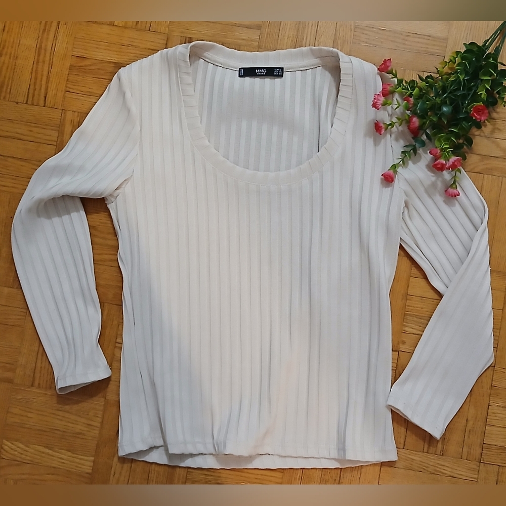Mango Cream Ribbed Long Sleeve Top